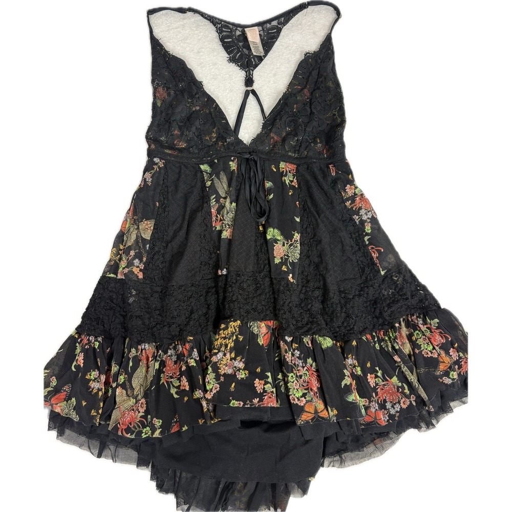 We Are HAH Slip Dress size XS/S I'll Take U Farrer Black Lace Floral Free People